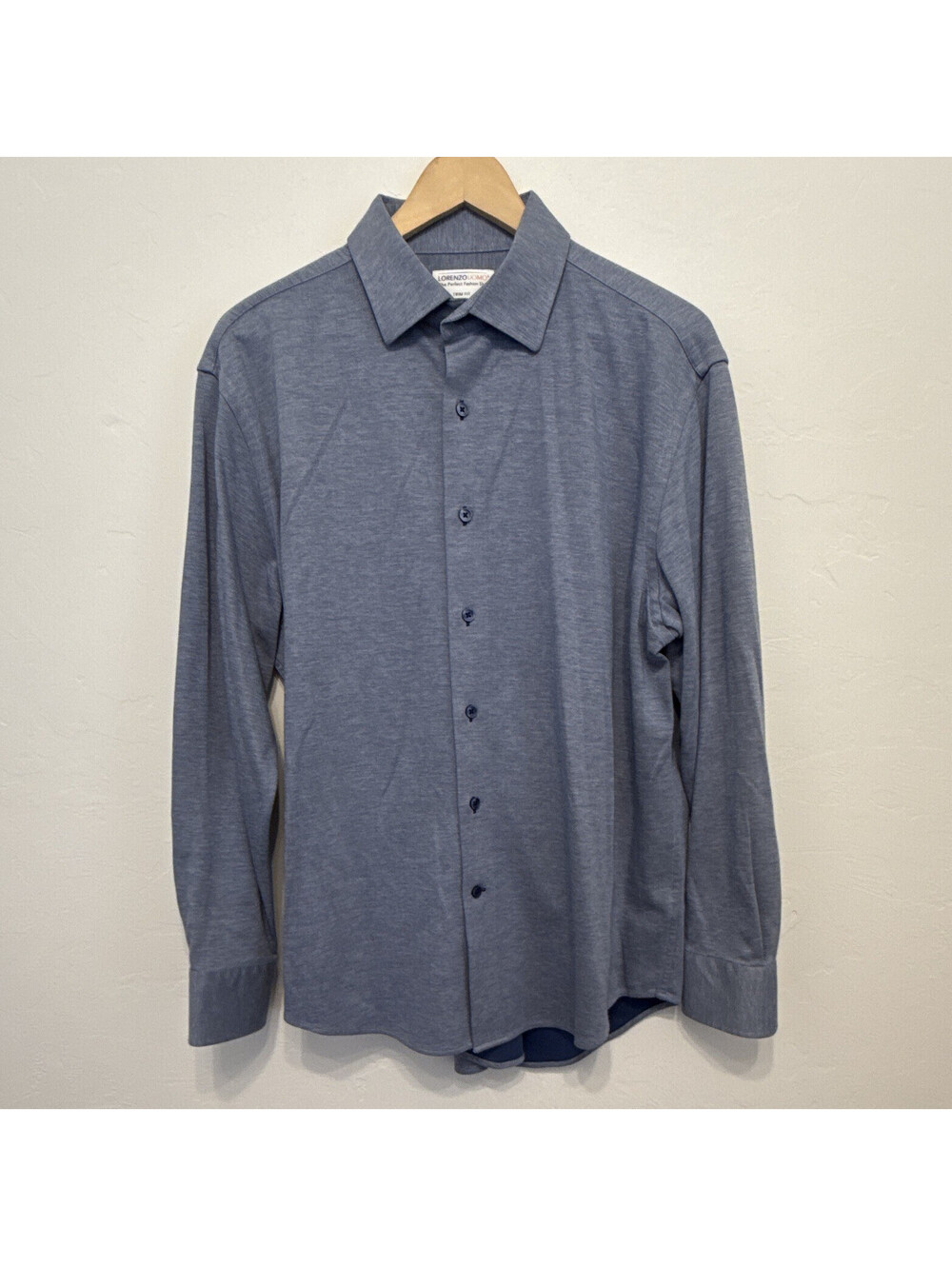 Lorenzo Uomo Men's Trim Fit Solid Blue Dress Shirt 16.5 32/33 100% Cotton